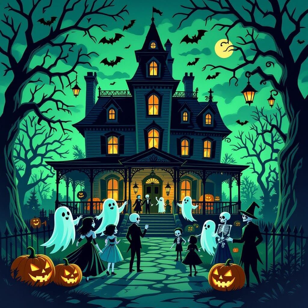 Haunted Mansion Birthday Party in Dark Fantasy Style