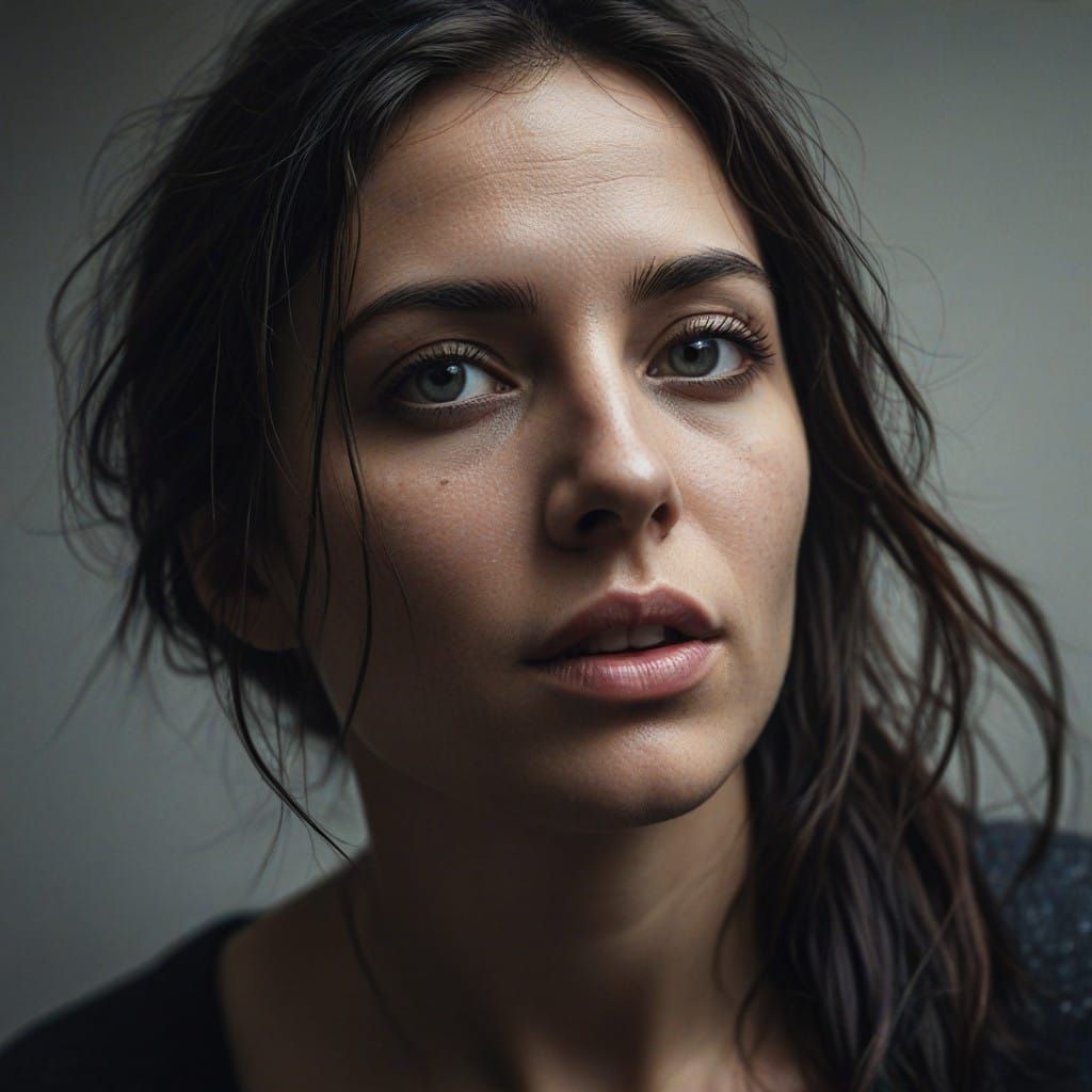Ethereal Portrait of a Woman with Dark Opal Eyes