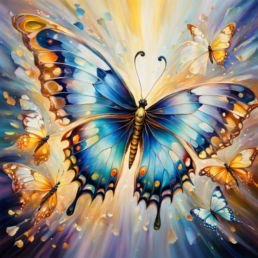 Surreal Butterfly Flight in Vibrant Oil Painting