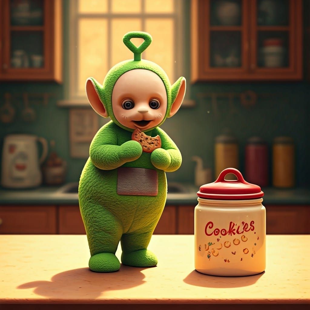 Vibrant Teletubby Snacks on Sunny Kitchen Counter