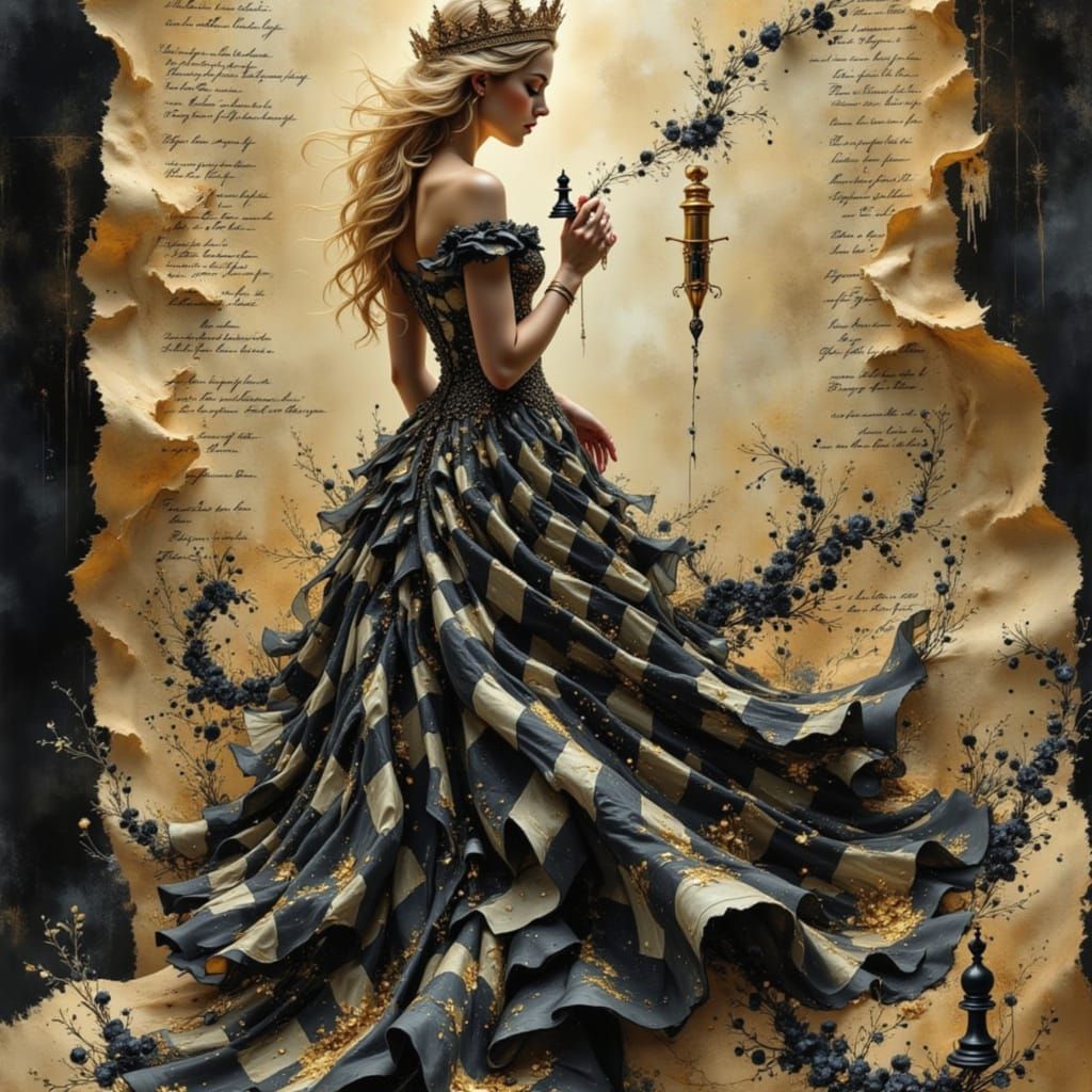 Queen's Strategy: Ink and Chess Pieces