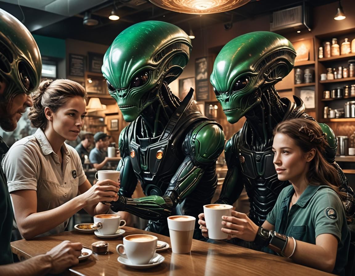 Aliens Serve Coffee at an Alien Starbucks