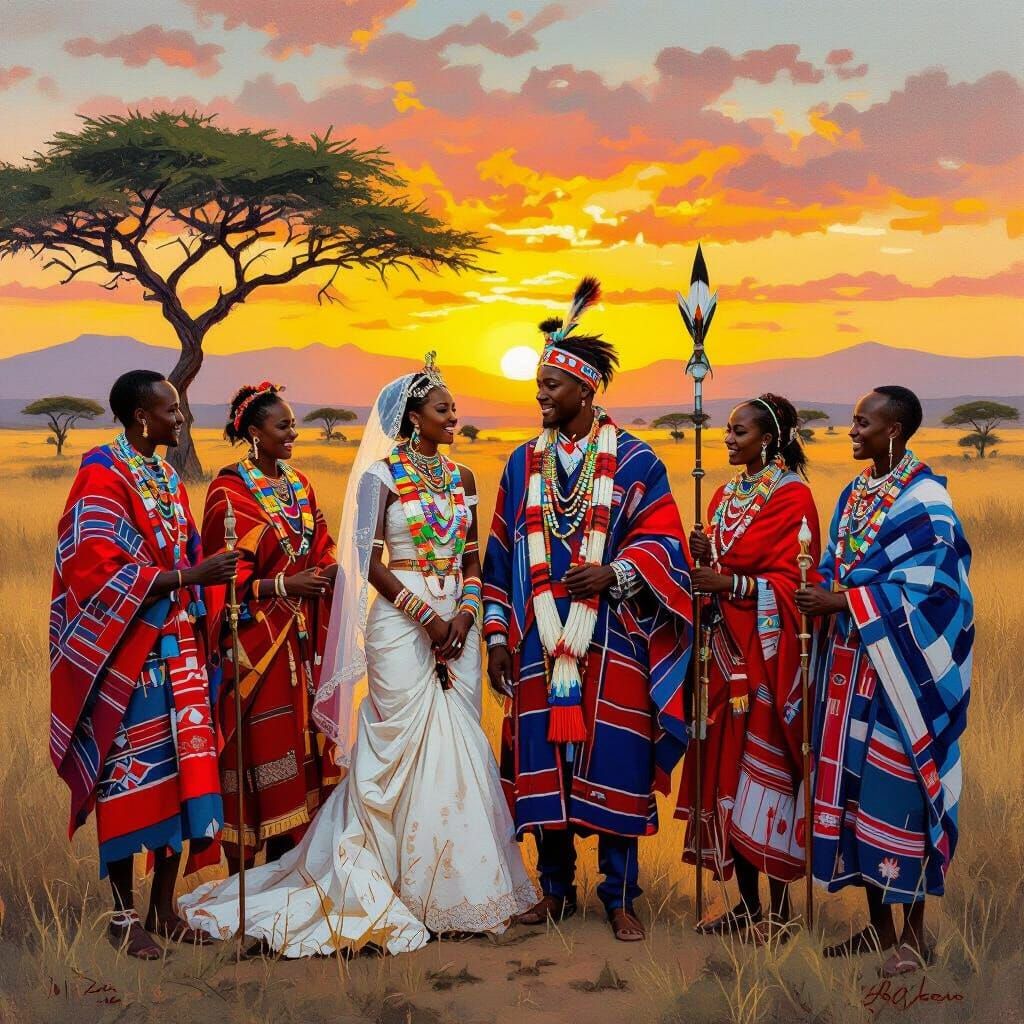 Vibrant Maasai Wedding Ceremony Painting