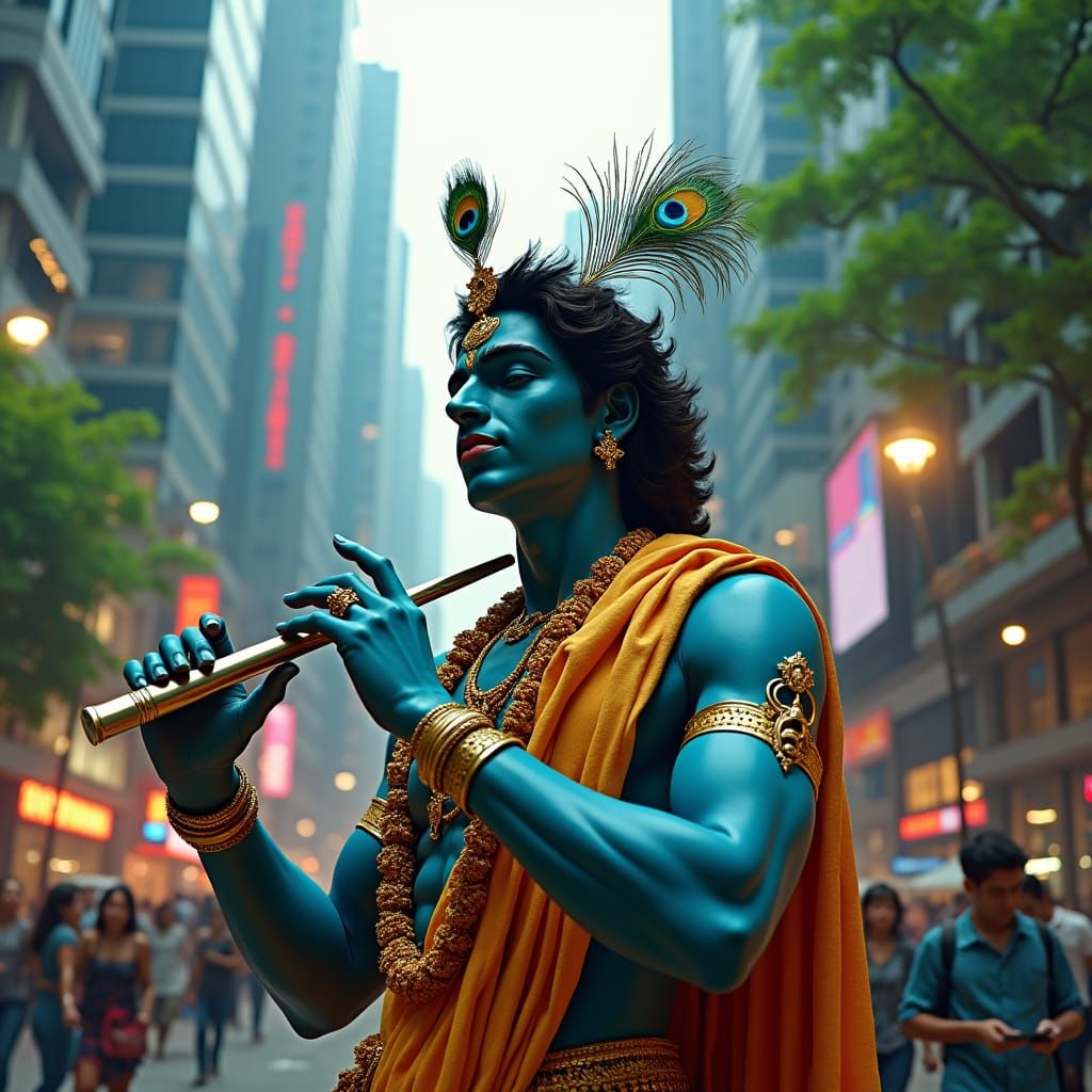 Krishna in Urban Setting: A Modern Artistic Depiction