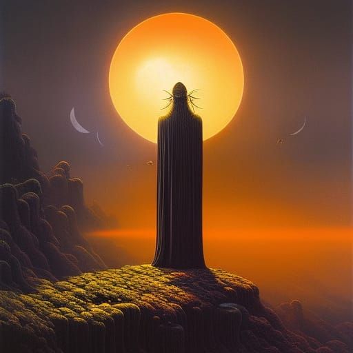 Beksinski Style Woman and Alien City Art