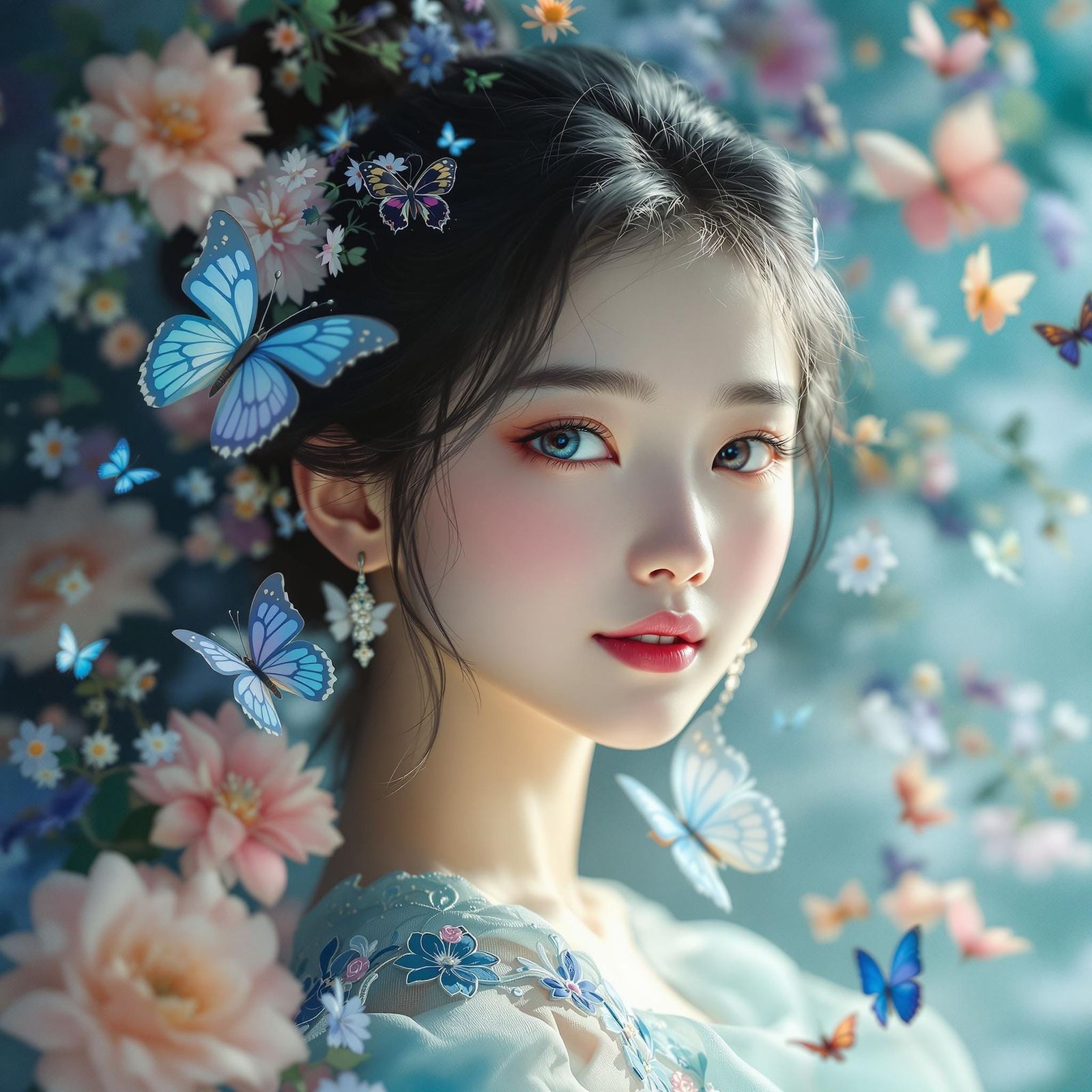 Asian Girl with Heterochromia in Dreamlike Setting