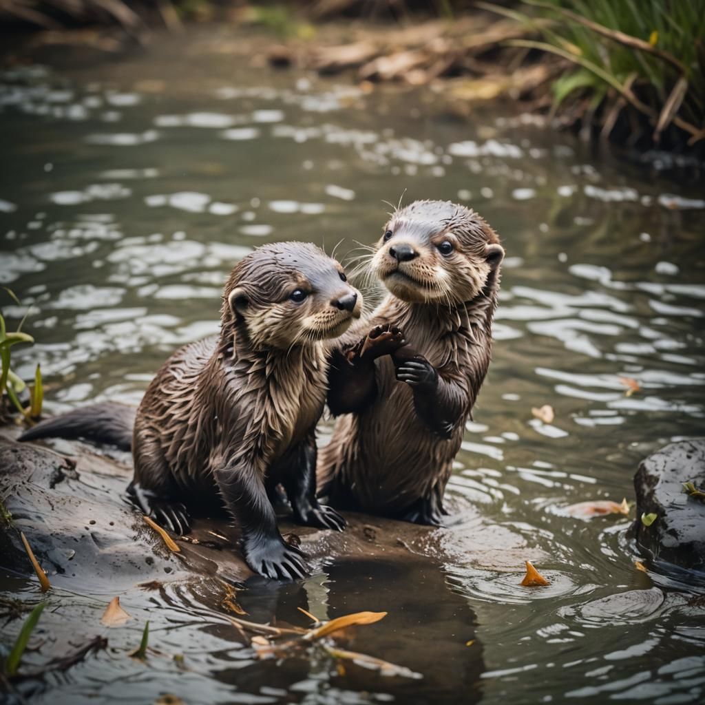Playful Baby Otters in the Wilderness: Cinematic Photography