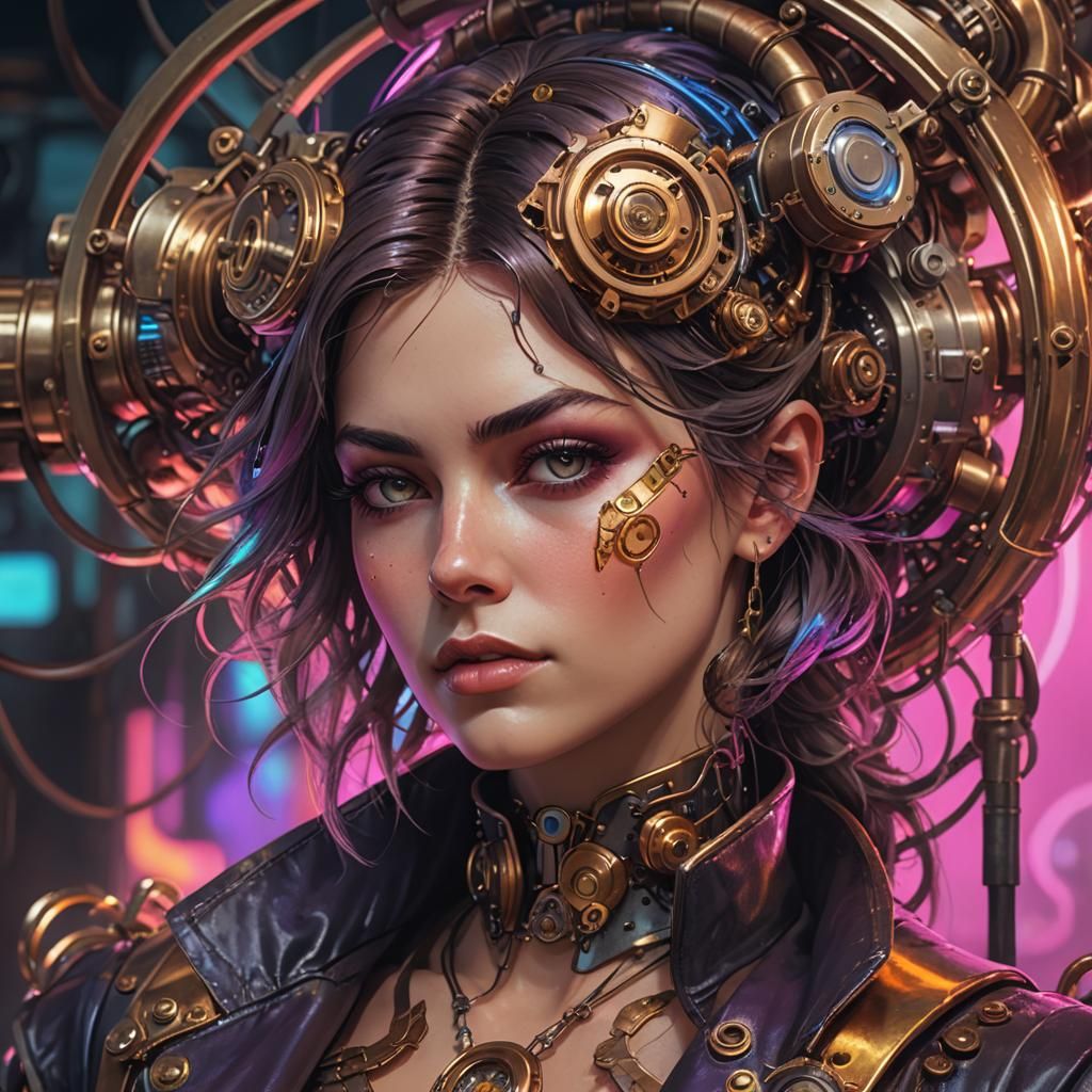 Steampunk Jack Portrait in Synthwave Neon Style