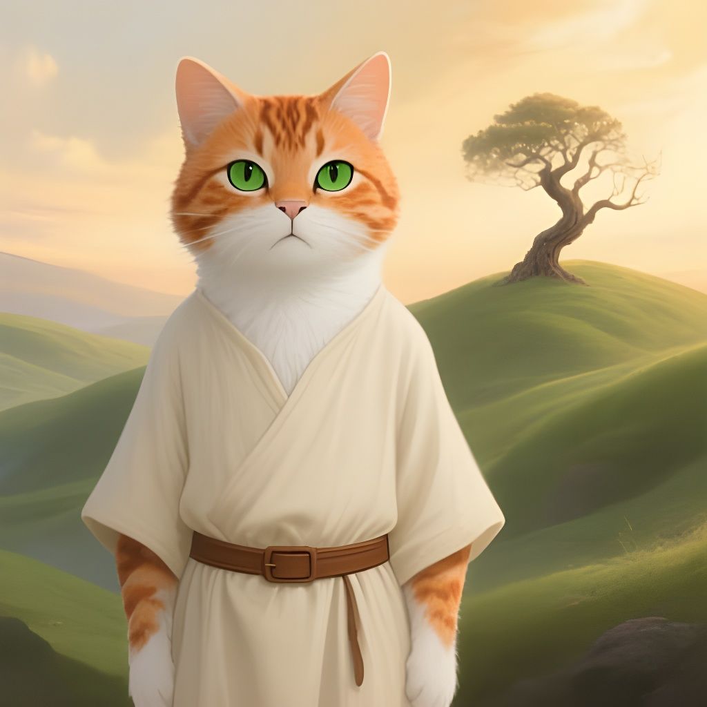Anthropomorphic Cat in Fantasy Landscape, Painterly Style