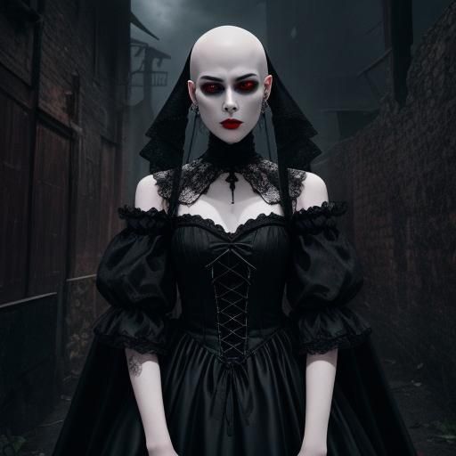 Pale Demon Witch in Tattered Wedding Dress