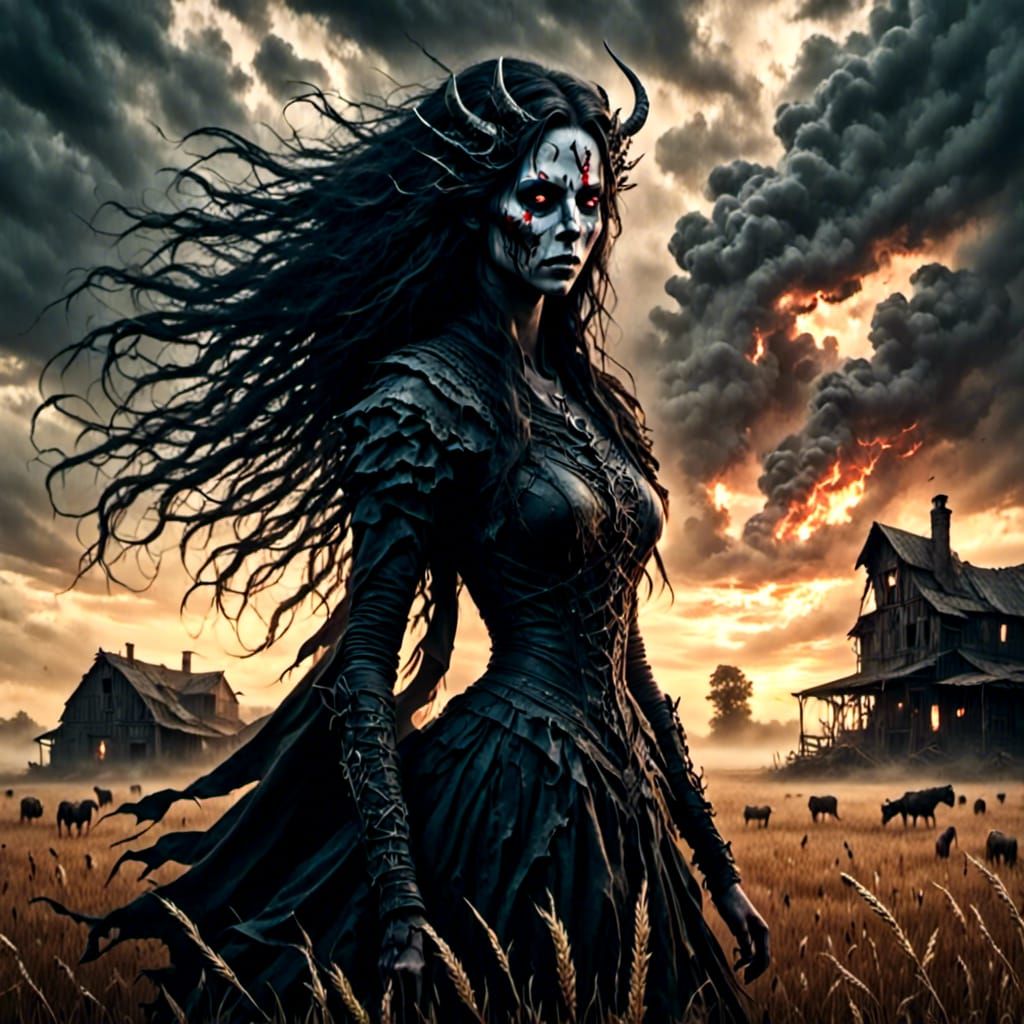 Enchantress Stares at Creatures in Farm Field