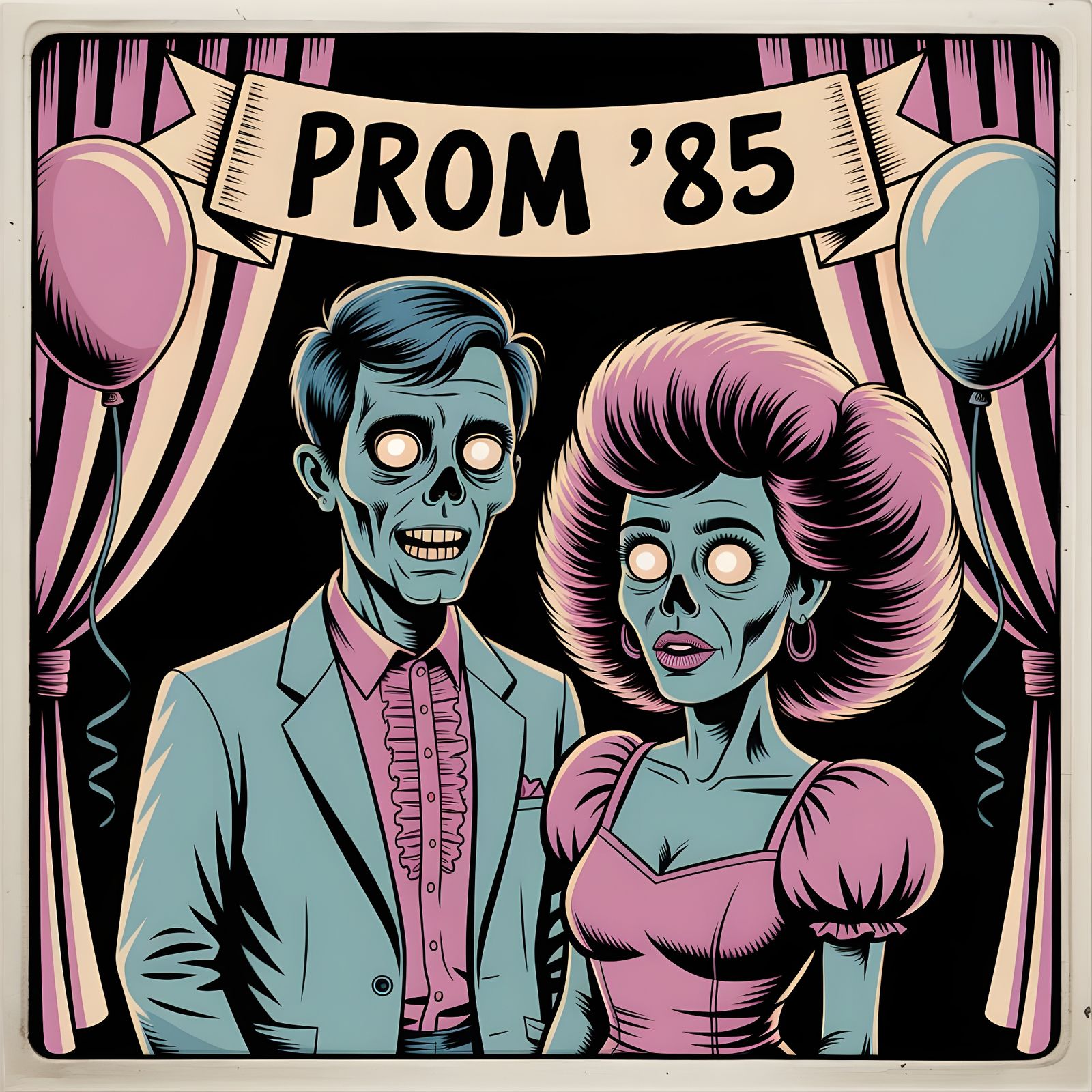 Zombies at 1985 Prom in Retro Polaroid Style
