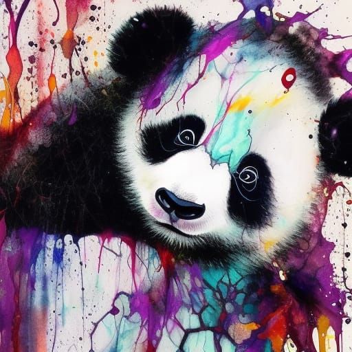 Colorful Panda Splash Art in Drip Style