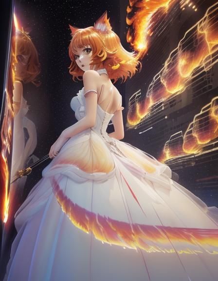 Anime Kemonomimi in Fire Dress with Painterly Shading