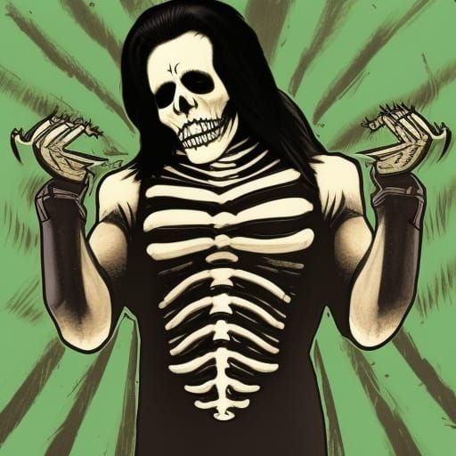 Skeleton Jesus  dressed up as Glenn Danzig