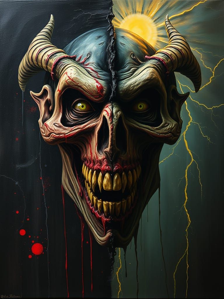 Macabre Demon Goddess in Distorted Oil Painting Style