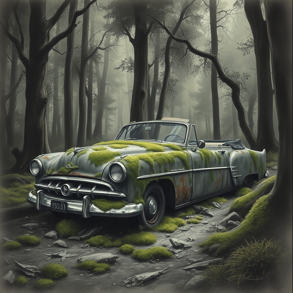Abandoned 1950s Car in Enchanted Forest