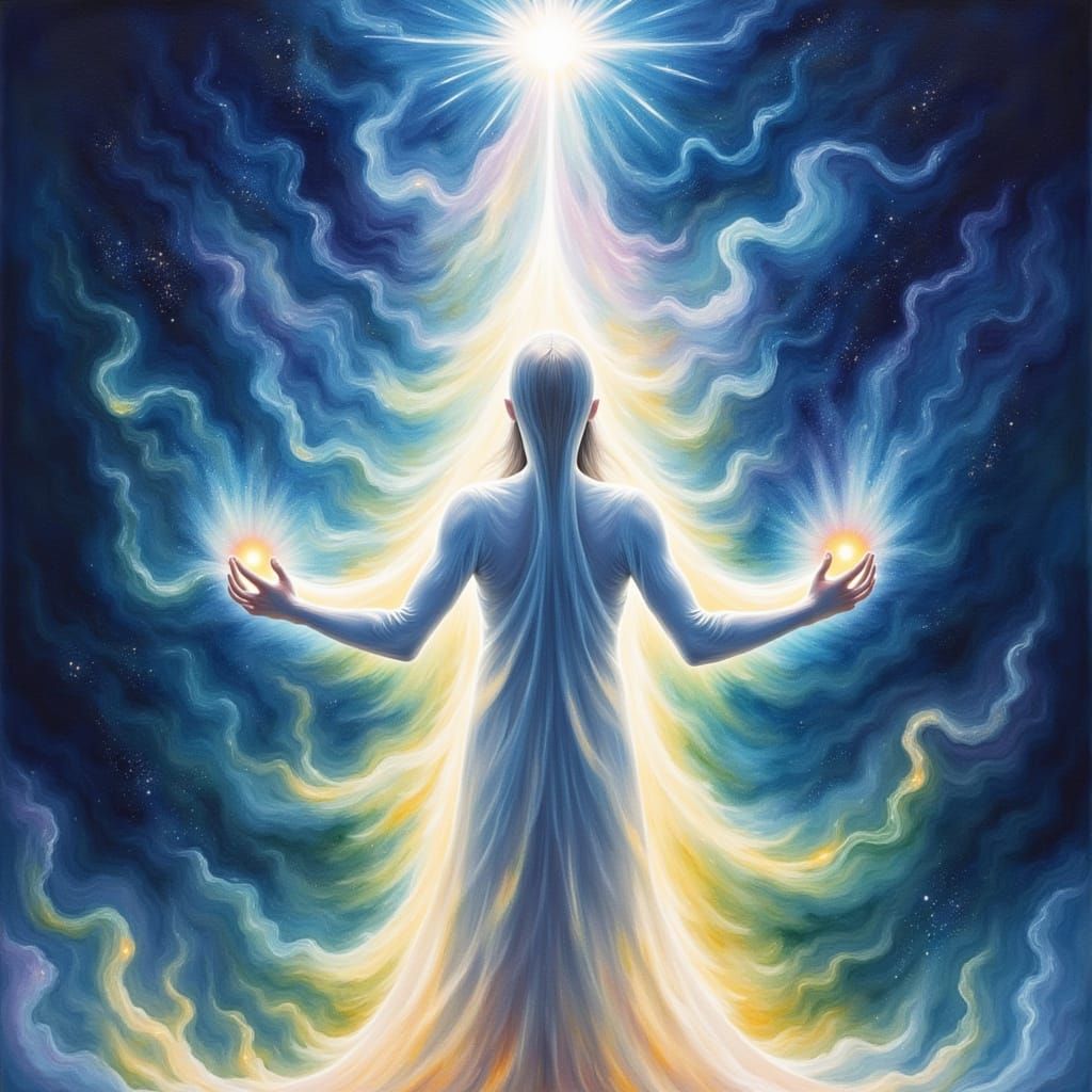 Surreal Figure Radiates Light in Watercolour Style