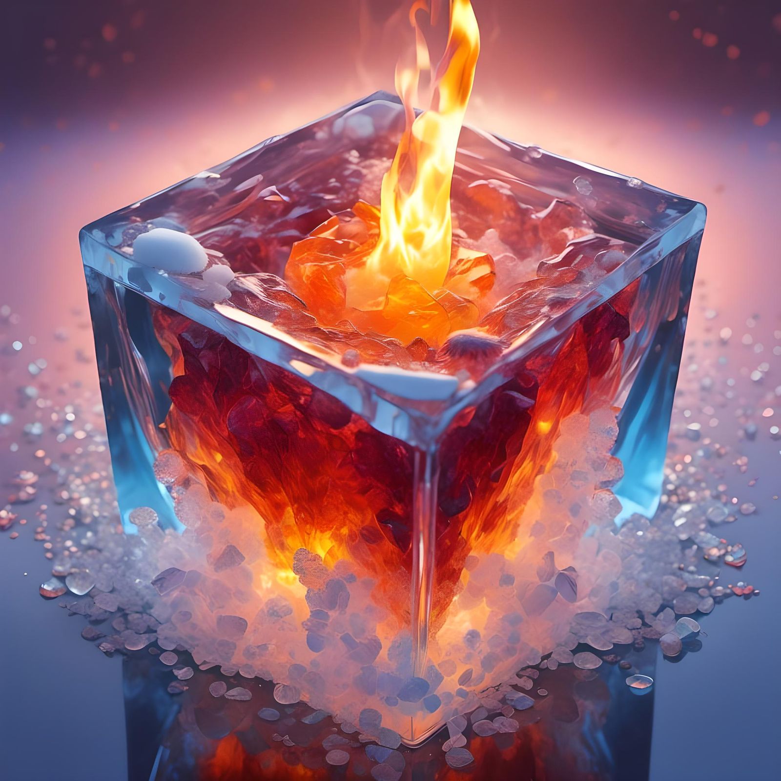 Hyperrealistic Flame Trapped Inside Giant Ice Cube