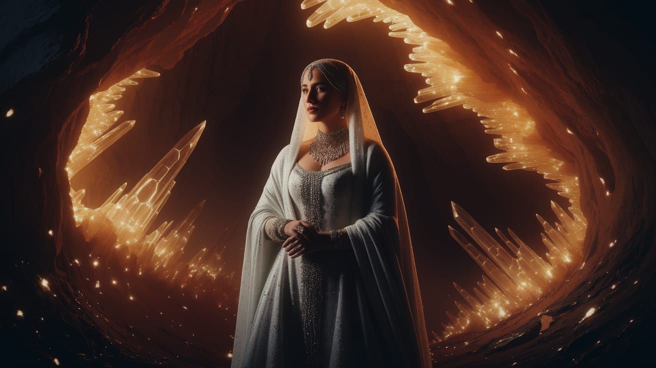 Algerian Woman in Bioluminescent Cave, Rembrandt Style