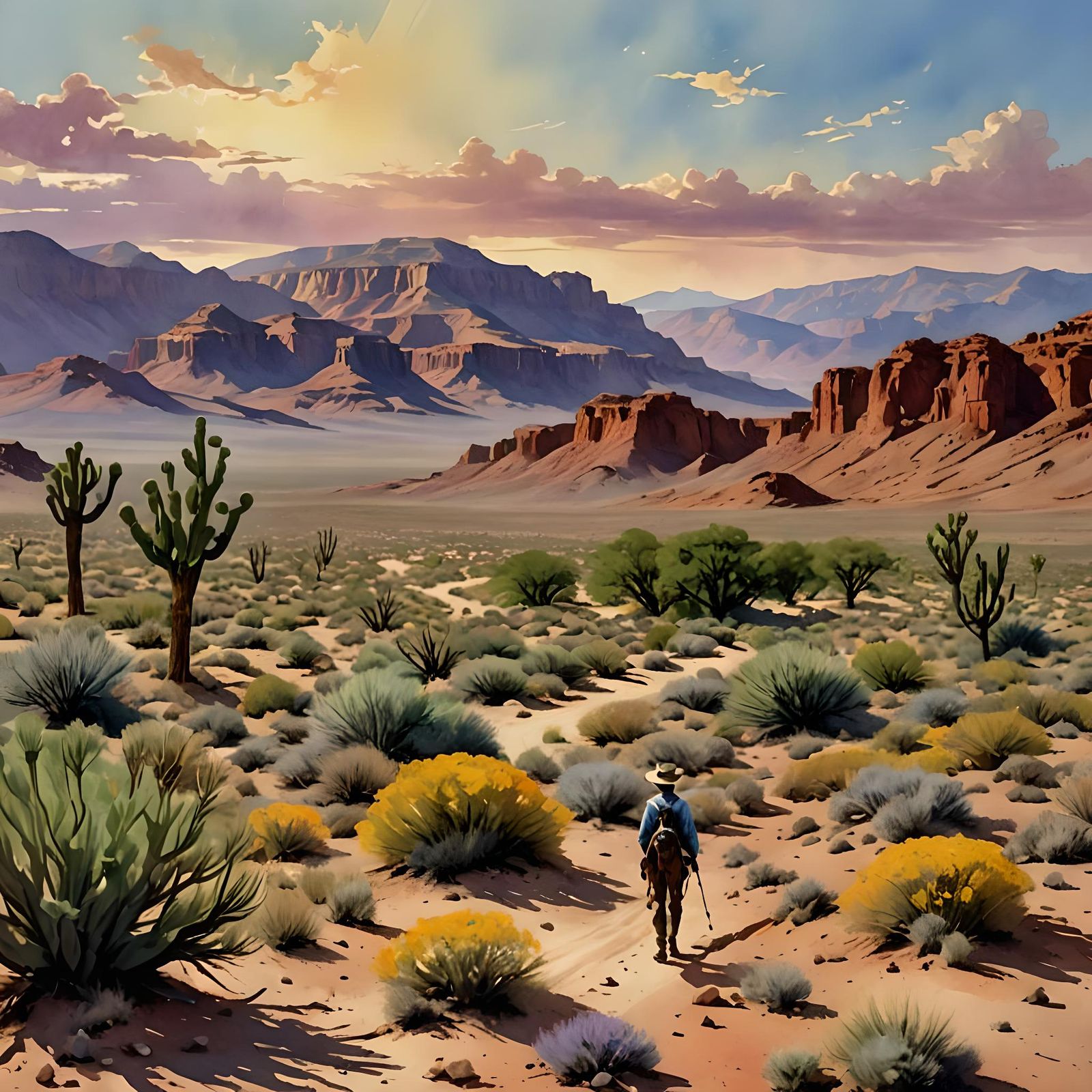 Desert Vista in Watercolor Style