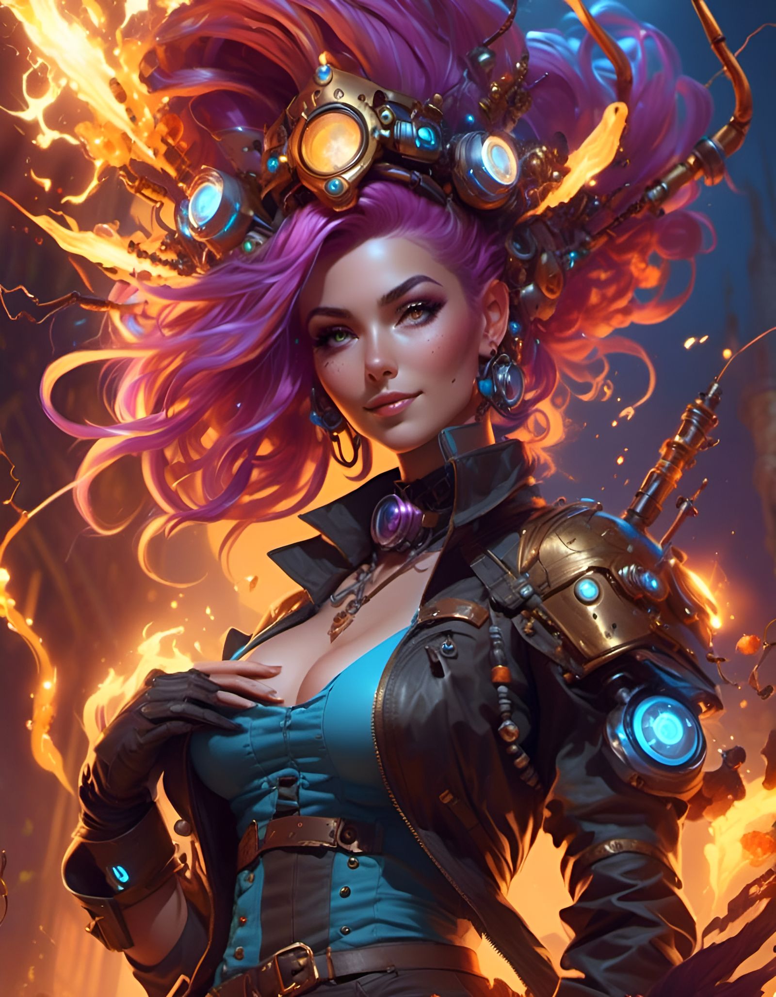 Aetherpunk Fire Witch Portrait in Digital Art