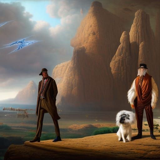 Surrealist Art: Big Man with Small Dog