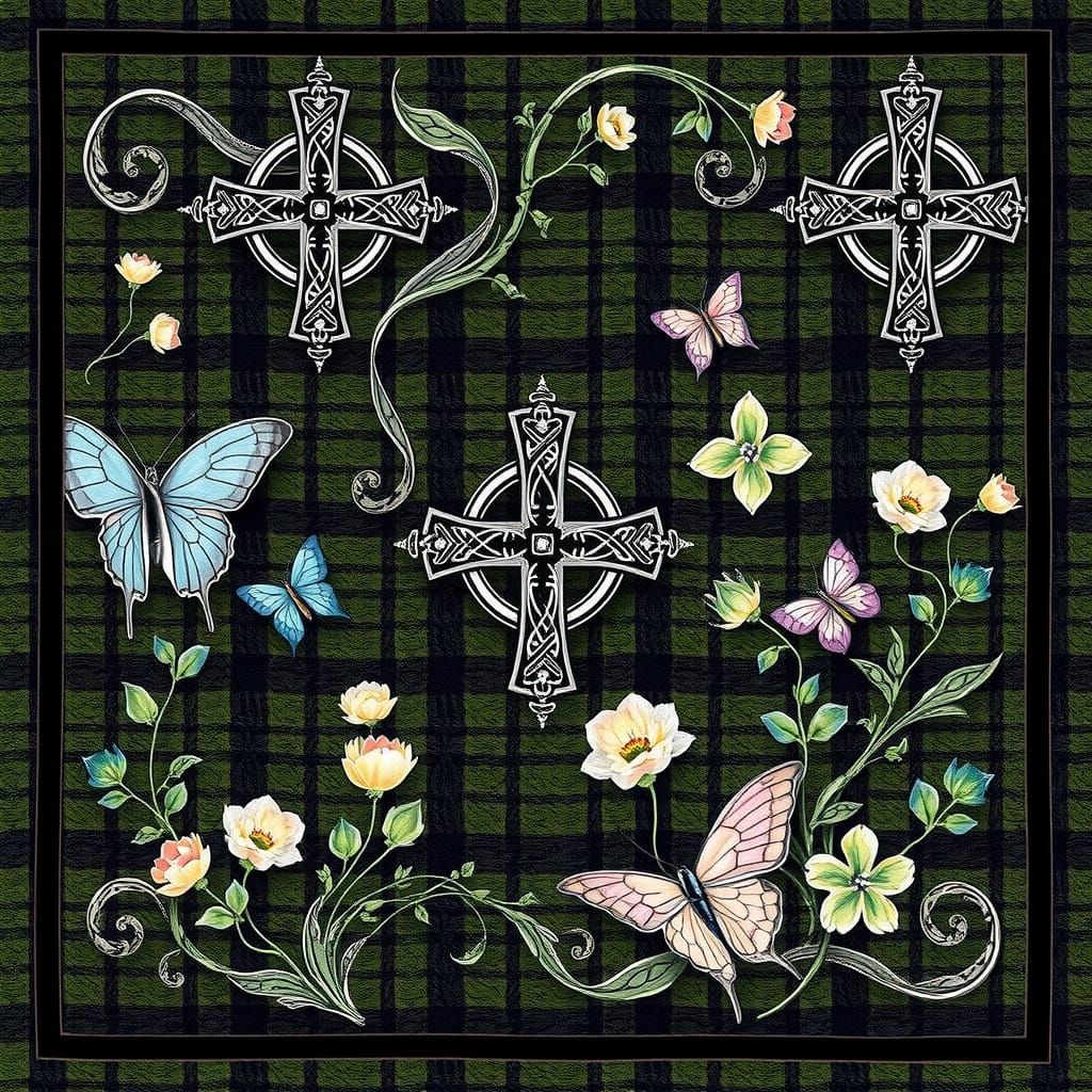 Medieval Celtic Tapestry with Intricate Patterned Fabric Til...