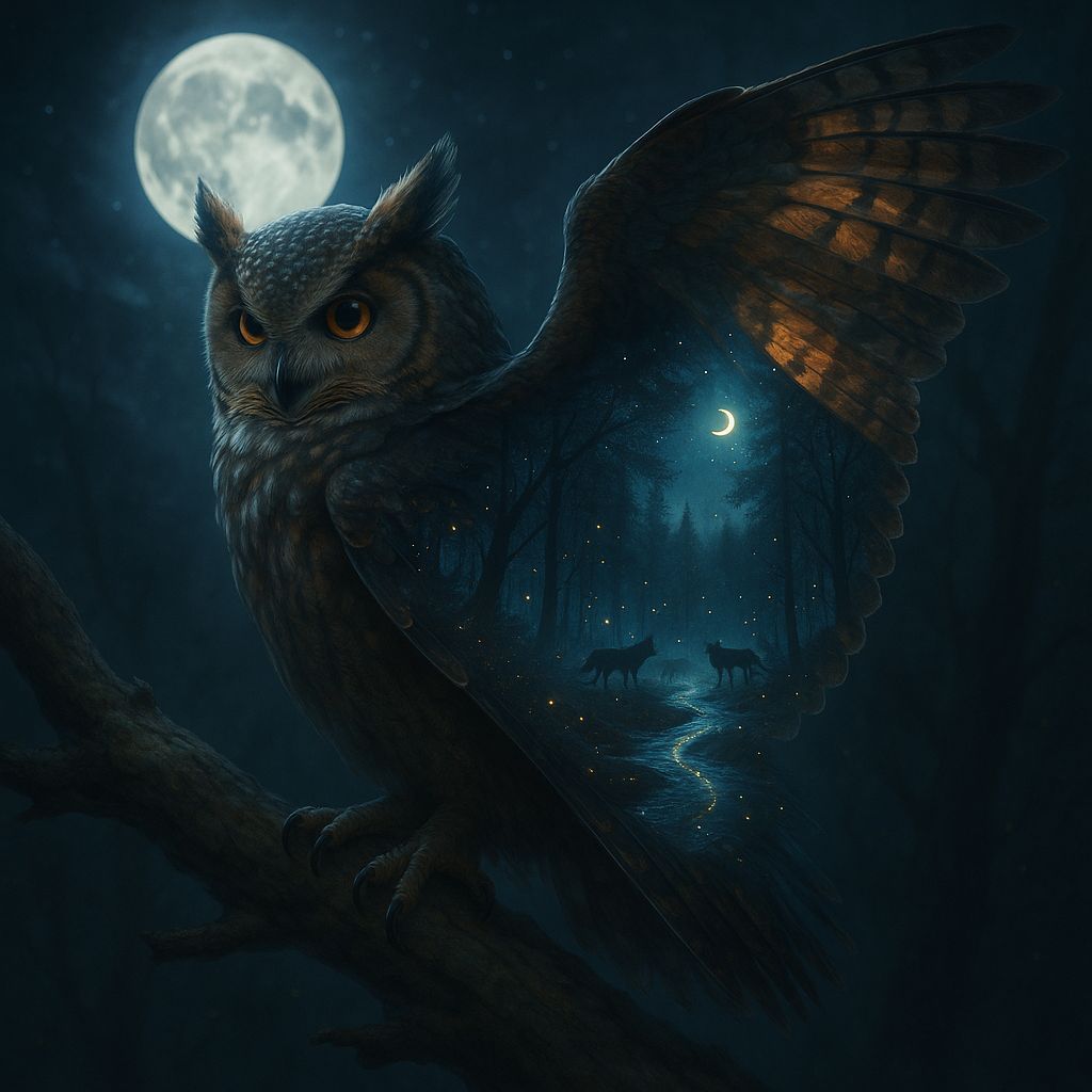Mystical Owl Revealing Hidden Forest World Under Moonlight
