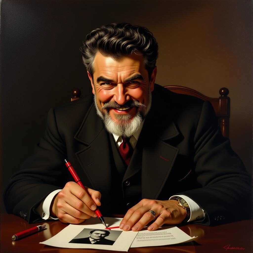 Stalin Plots Against Enemies, Crossing Out Trotsky's Photo