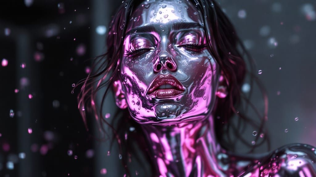 Metallic Woman: Silver and Pink Reflections in 8K