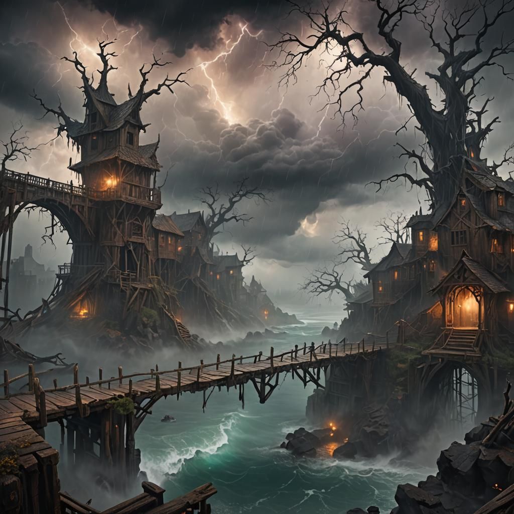 Eerie Medieval City with Ghost Auras in Dark Fantasy Style