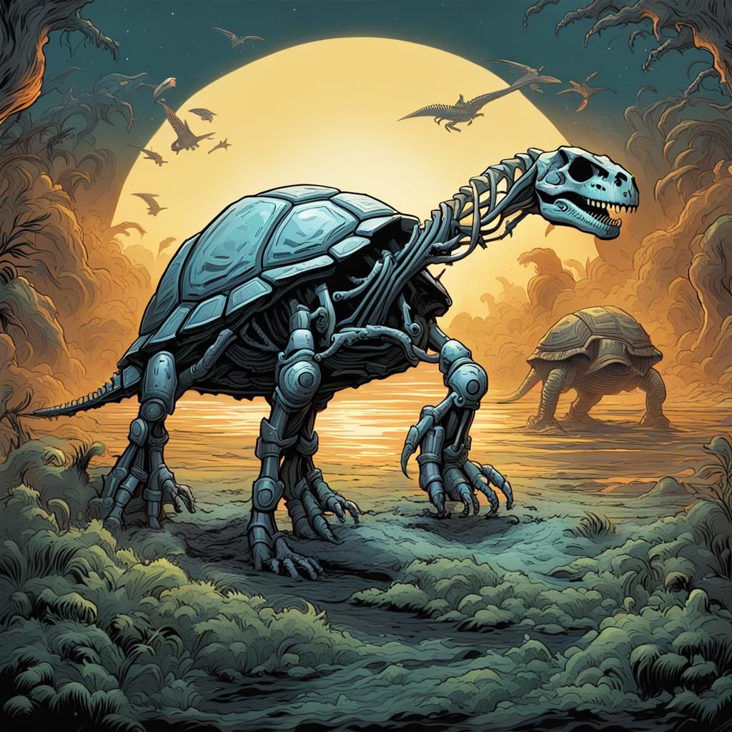 Skeleton Dinosaur Turtle in Comic Book Style