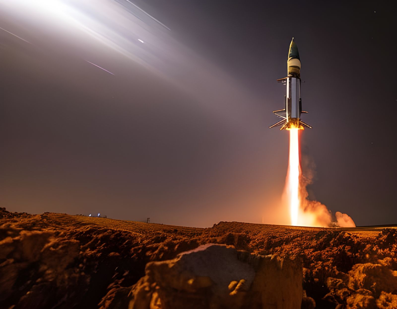 Hyperrealistic Rocket Launch into the Night Sky