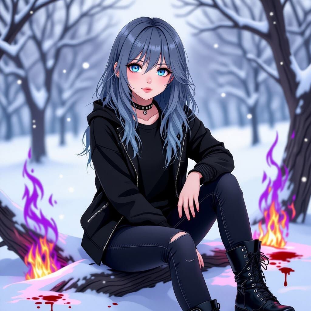 Teenage Girl in Ash and Fire Landscape