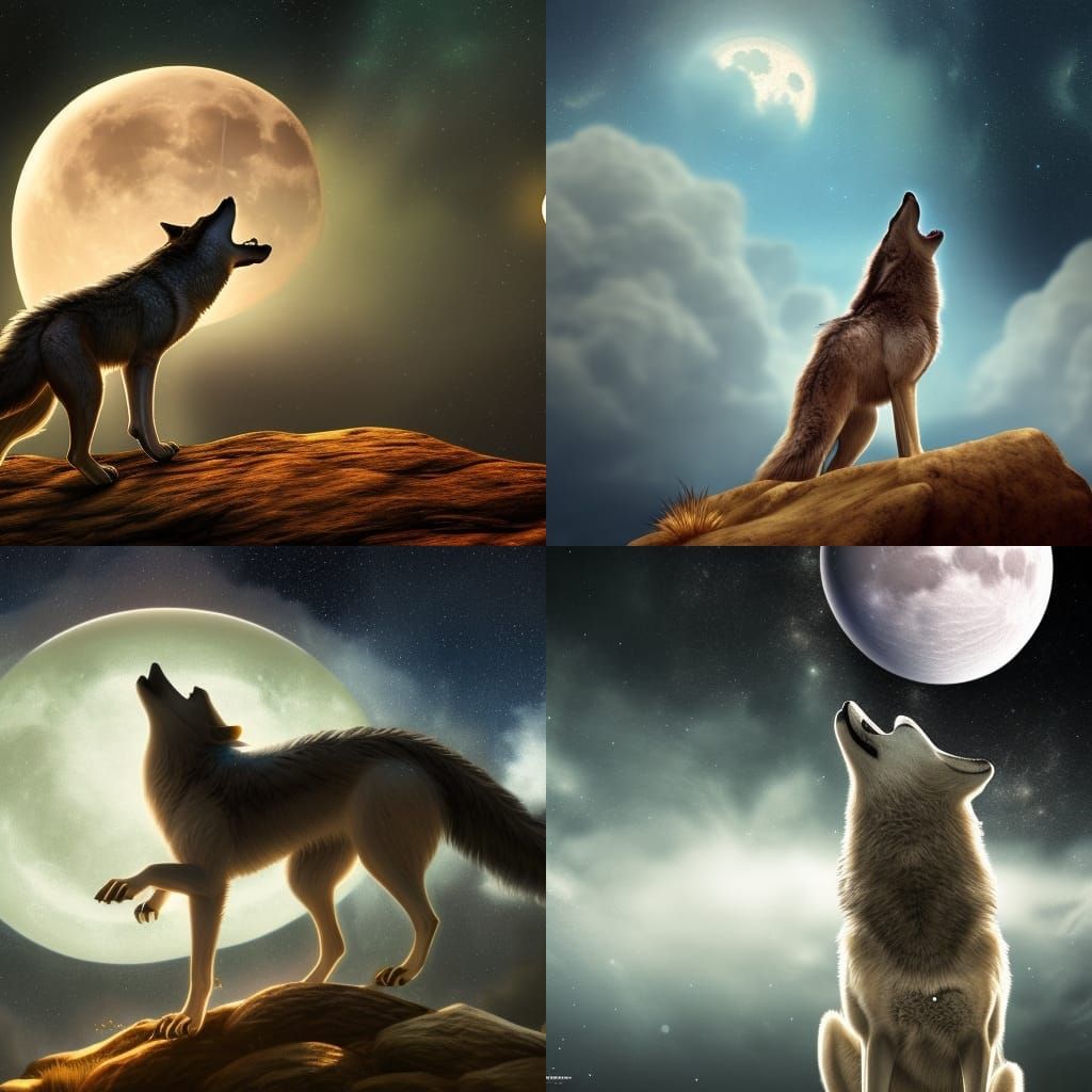 Wolf Howling at Moon with Milky Way Galaxy