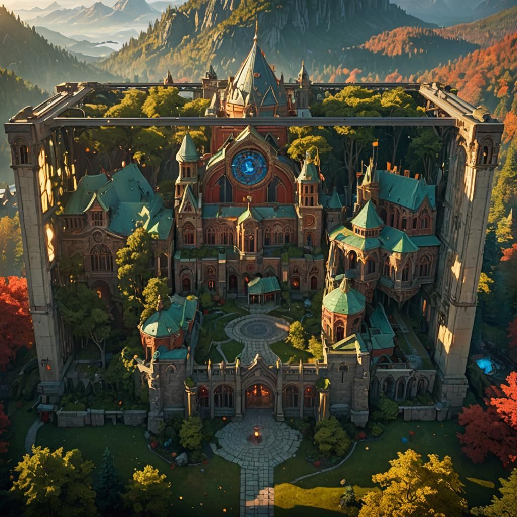 Magical School Concept Art in Dark Fantasy Style