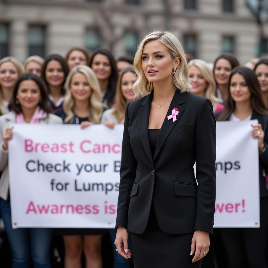 Woman in Black Suit Advocates for Breast Cancer Awareness