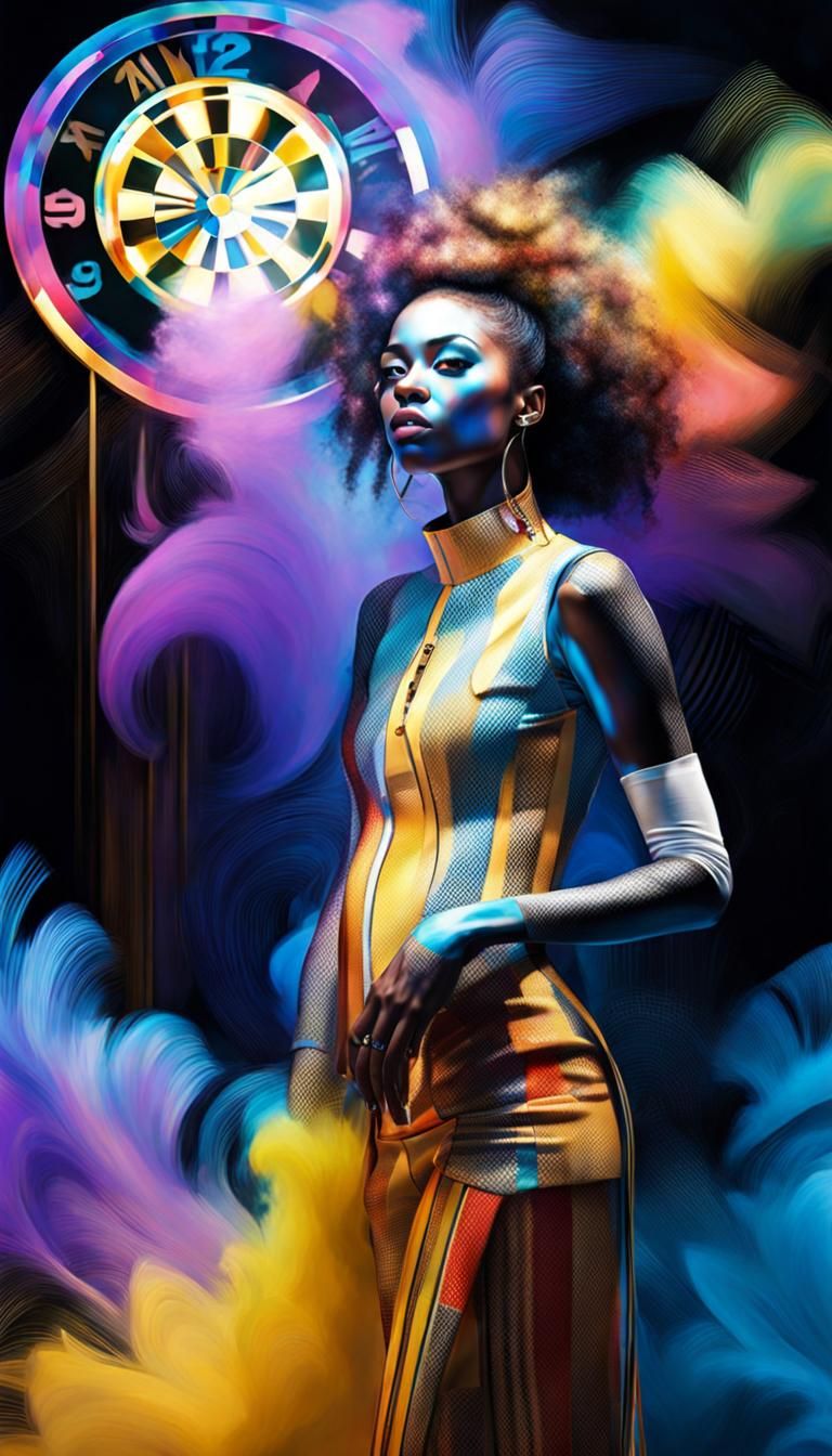 Checkerboard Woman Portrait in Pastel Line Art