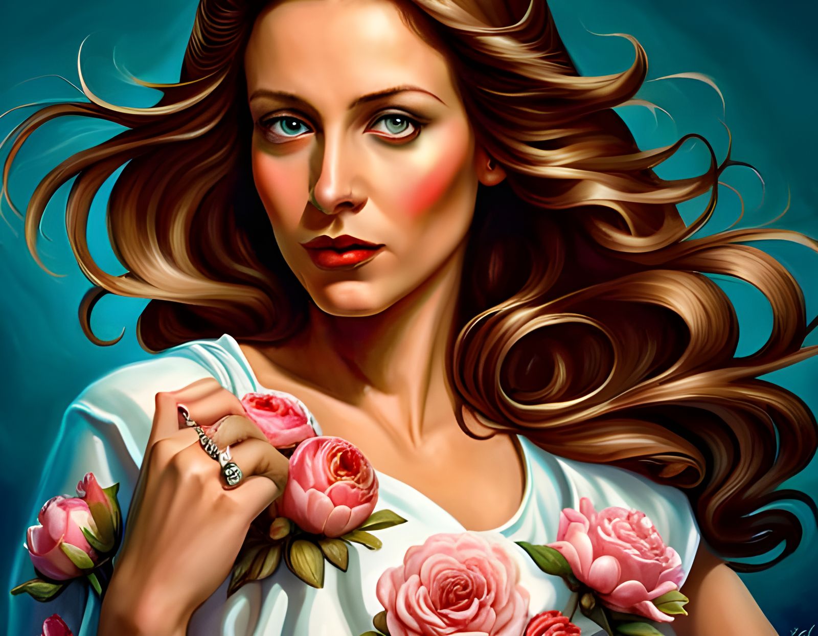 Beautiful Woman with Flowing Hair in Classical Style