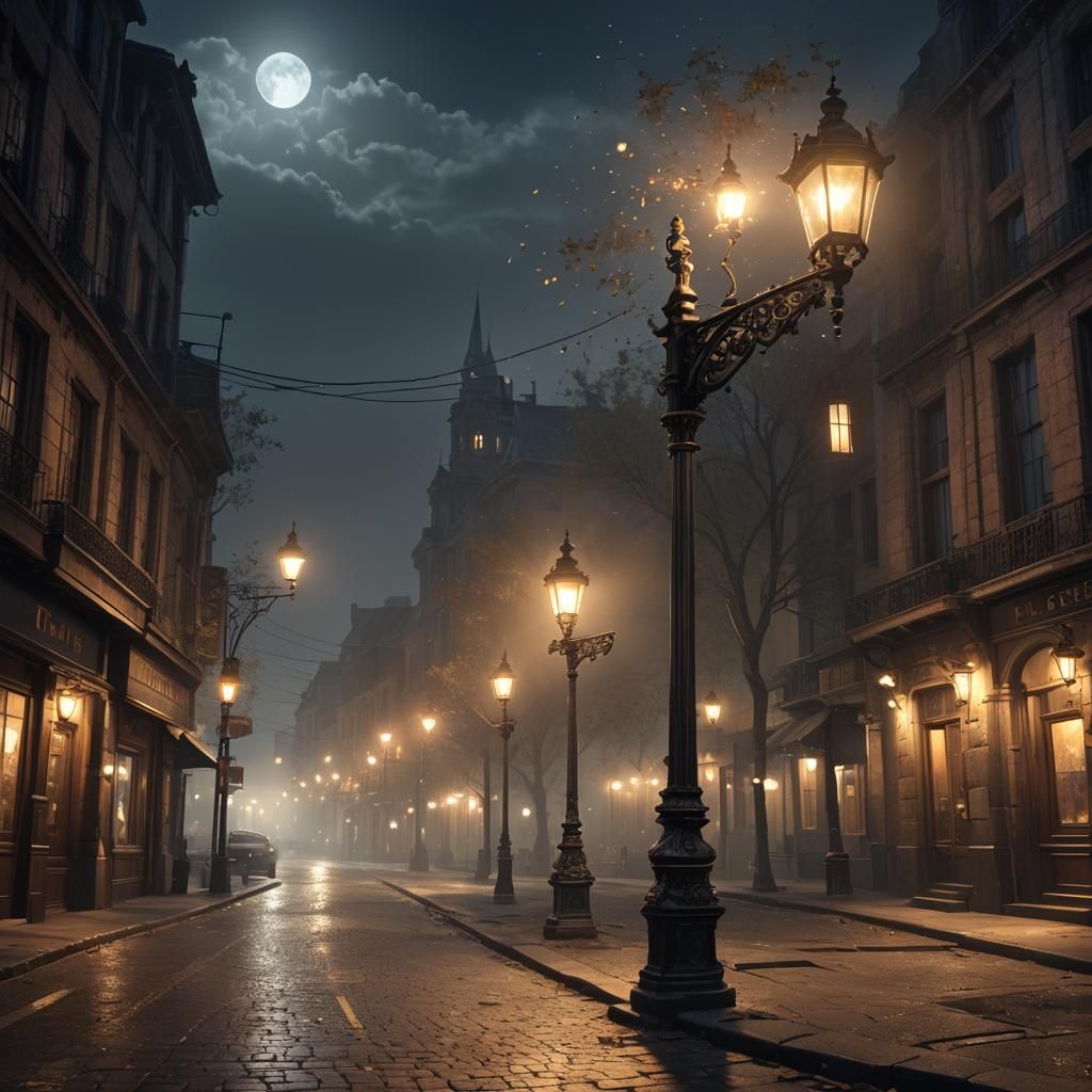 Street Lamp at Night: A Fantastical Digital Painting