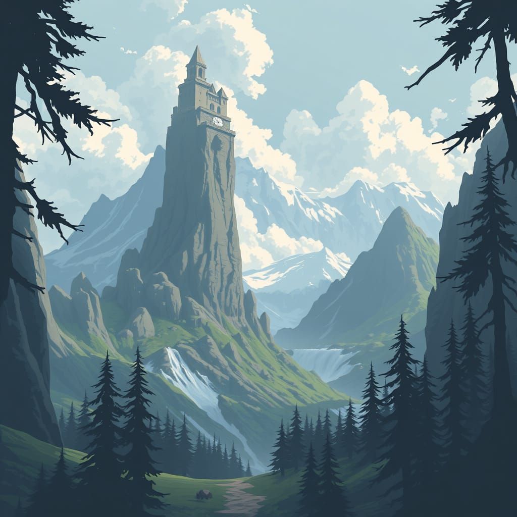 Majestic Mountain Fortress in a Futuristic Landscape