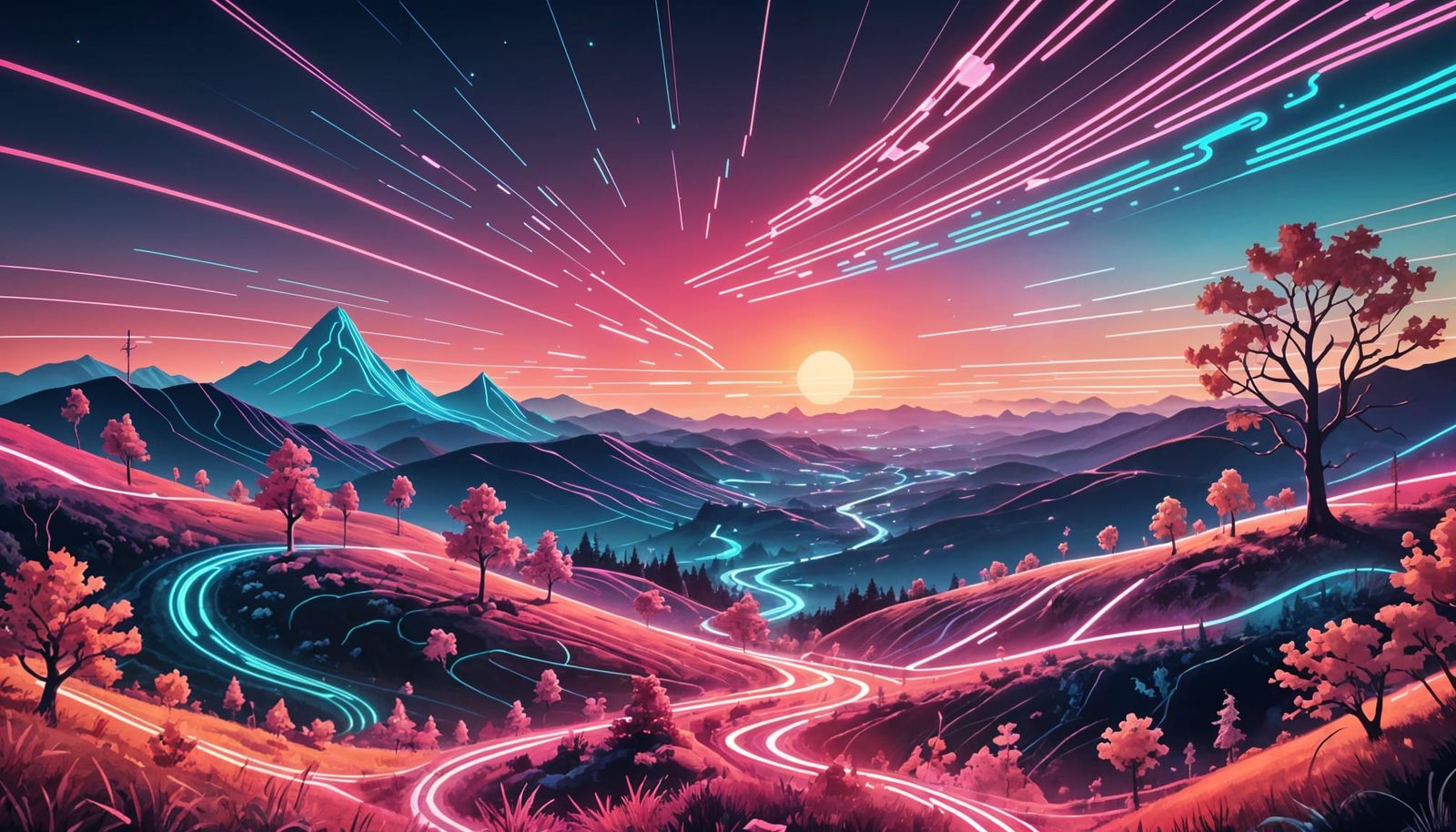 Luminous Landscape of Glowing Lines and Shapes