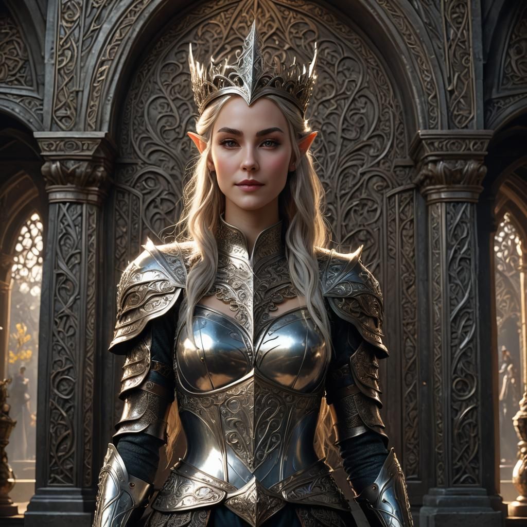 Elven Princess in Mithril Armor, Art Nouveau Style