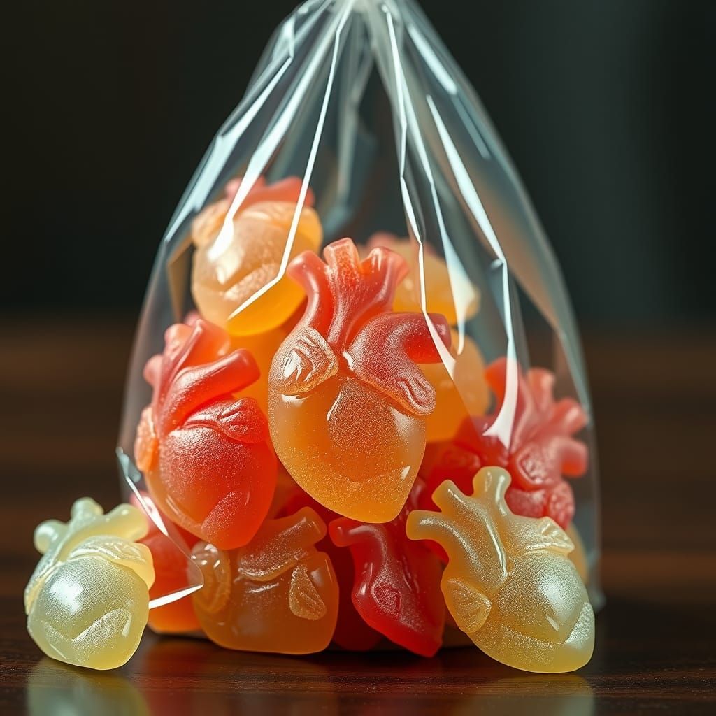 Heart-Shaped Gummies in Hyperrealistic Pop Art