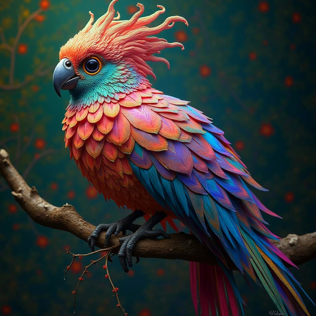 Surrealist Bird in Grinham Pattern Fabric Elegance