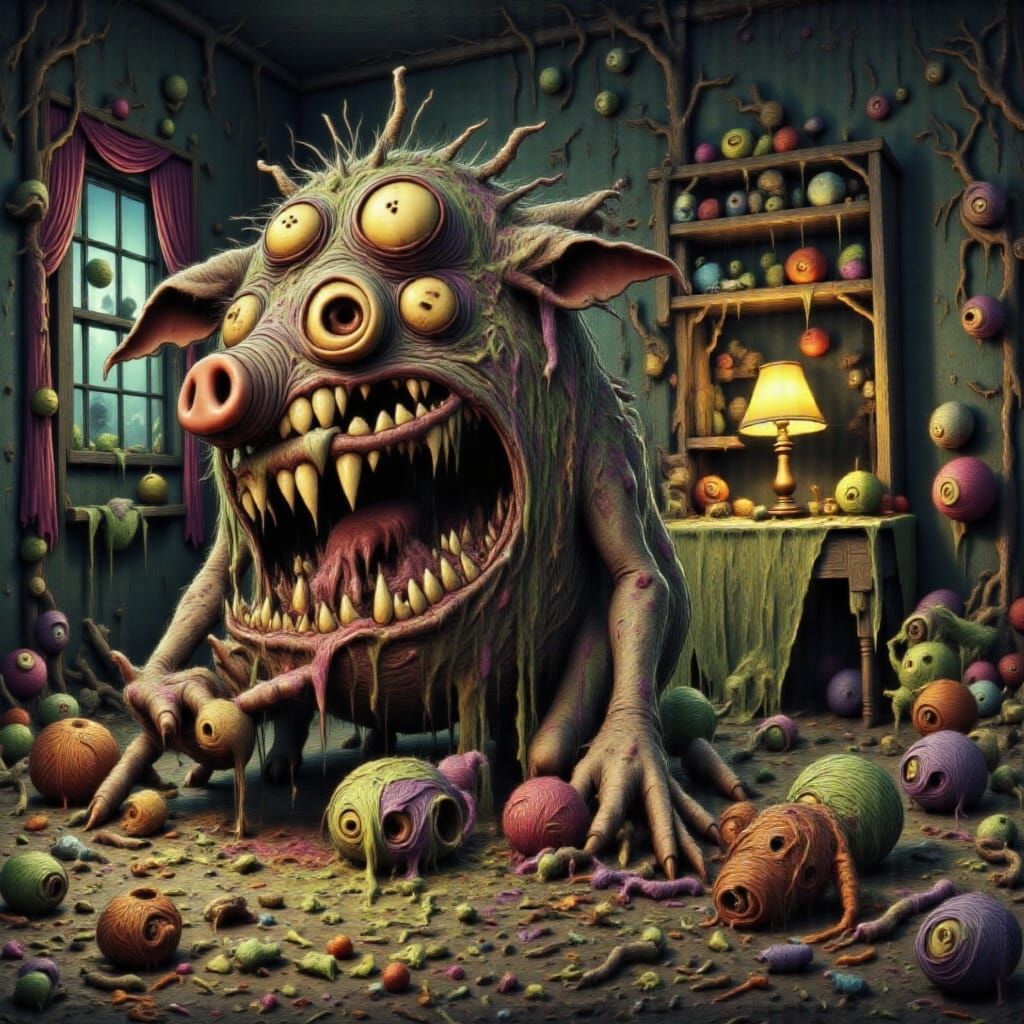 Monster Pig Eats Apple in Dark Castle