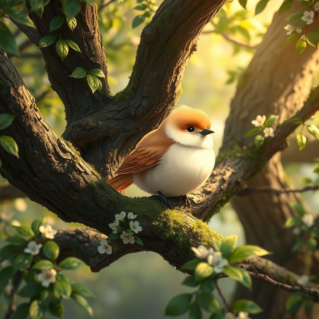 Delicate Bird in Whimsical Forest Scene