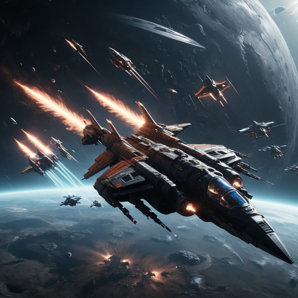 Space Fighters Engage in Epic Galactic Battle