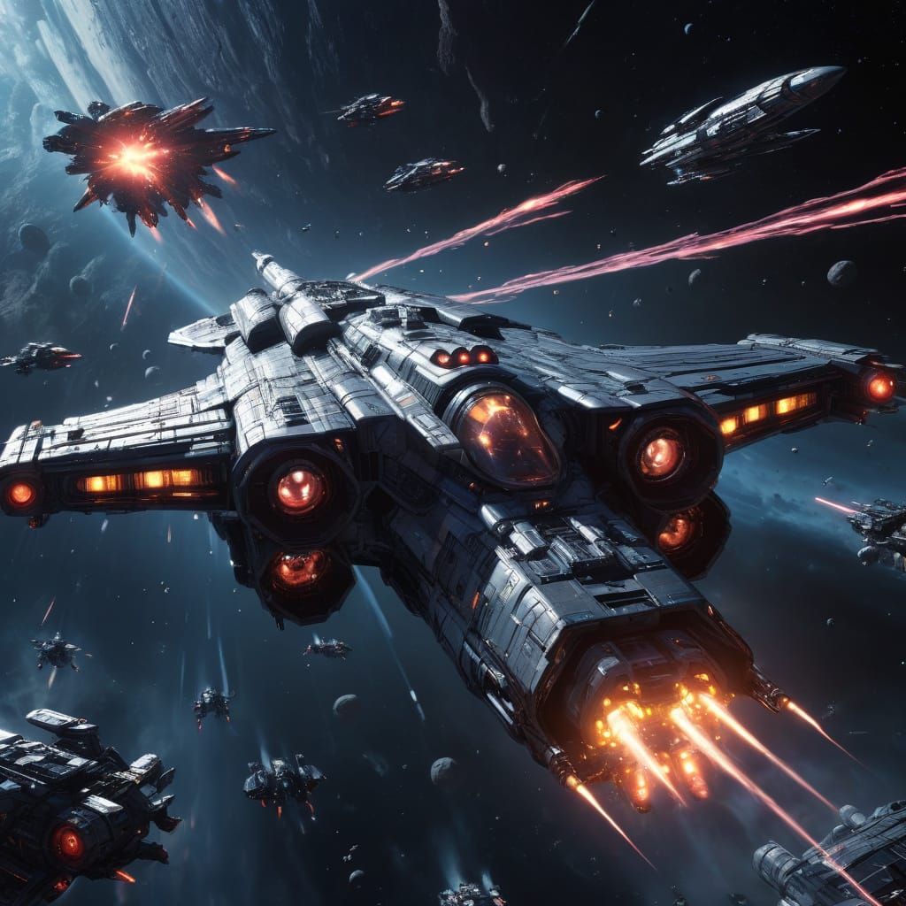 Epic Space Battle with Ace Fighters in Nebula